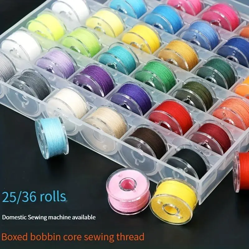 1box 25/36pcs/set Bobbin with Sewing Thread - Practical, Simple Installation, Household Sewing Machine Replacement, 25/36 Grids Boxed Color Bobbins, Sewing Supplies