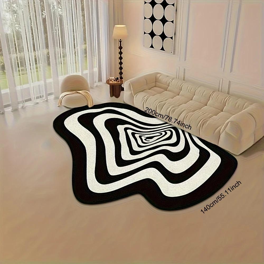 Irregular 3D Visual Pattern Rug, Modern Abstract Rug, Black and White Pattern Area Rug, Stylish Soft Plush Floor Mat, Home Decor, Laundry Room Machine Washable Floor Mat