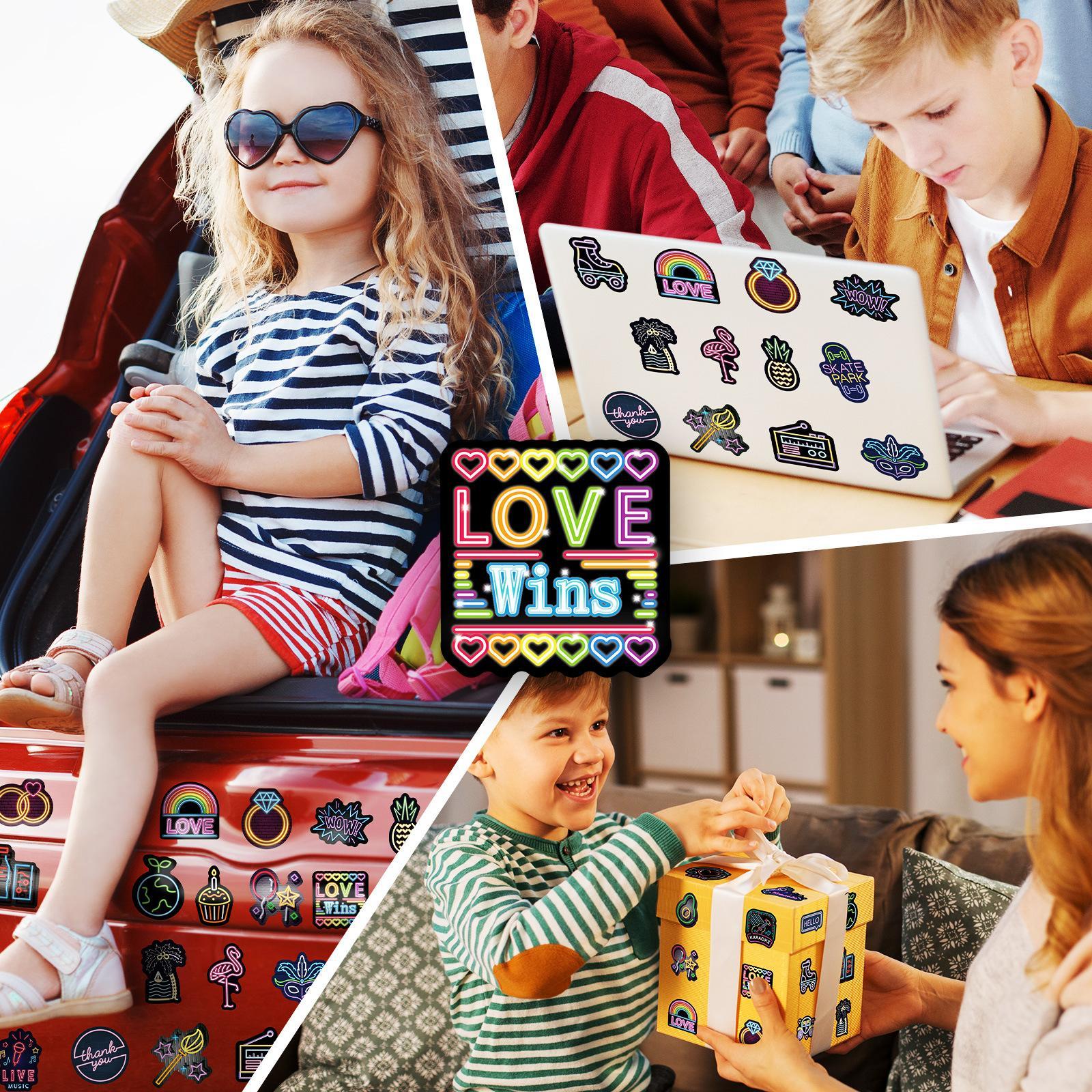 50pcs Neon Series Sticker, Waterproof Sticker Pack, Sticker Decals for Wall Water Bottle Skateboard Helmet Car Bike Luggage Laptop, Christmas Gift, Colorful Creative Decoration