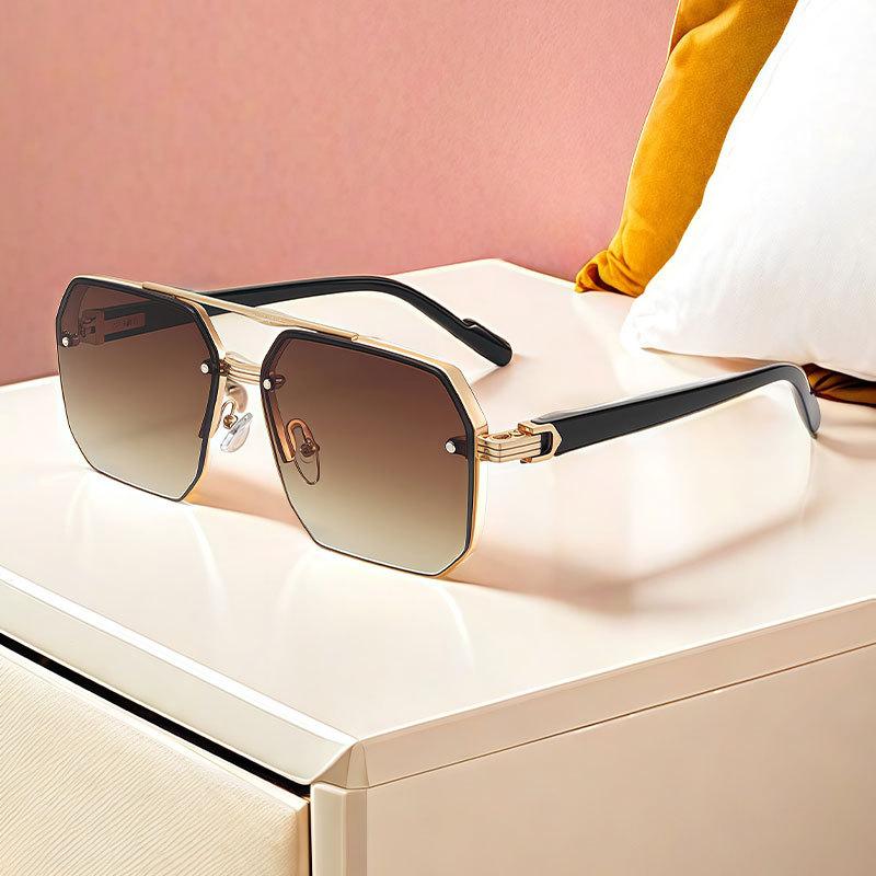 Large-face slimming high-end half-frame sunglasses for men, UV protection, new model for driving