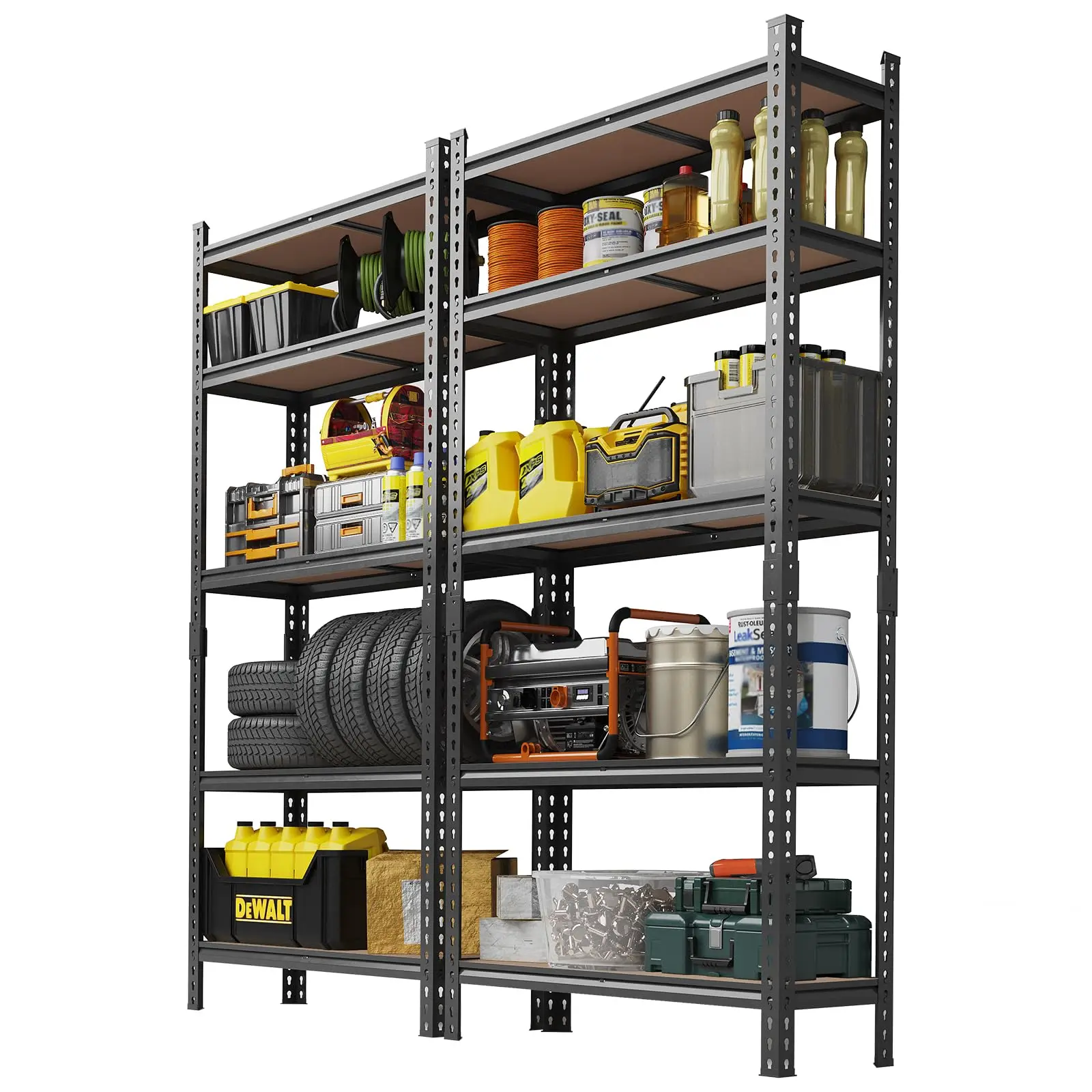 GARVEE Heavy Duty 5-Tier Adjustable Metal Storage Rack, Utility Shelving Unit for Garage, Basement, Kitchen, Pantry, Warehouse & Closet, 72" H × 48" W × 24" D, Black