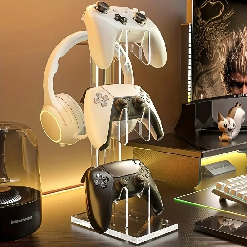 Acrylic Game Controller Stand, Desktop Display Rack for Gaming Accessories, Portable Clip Design, Essential Office Desk Organizer