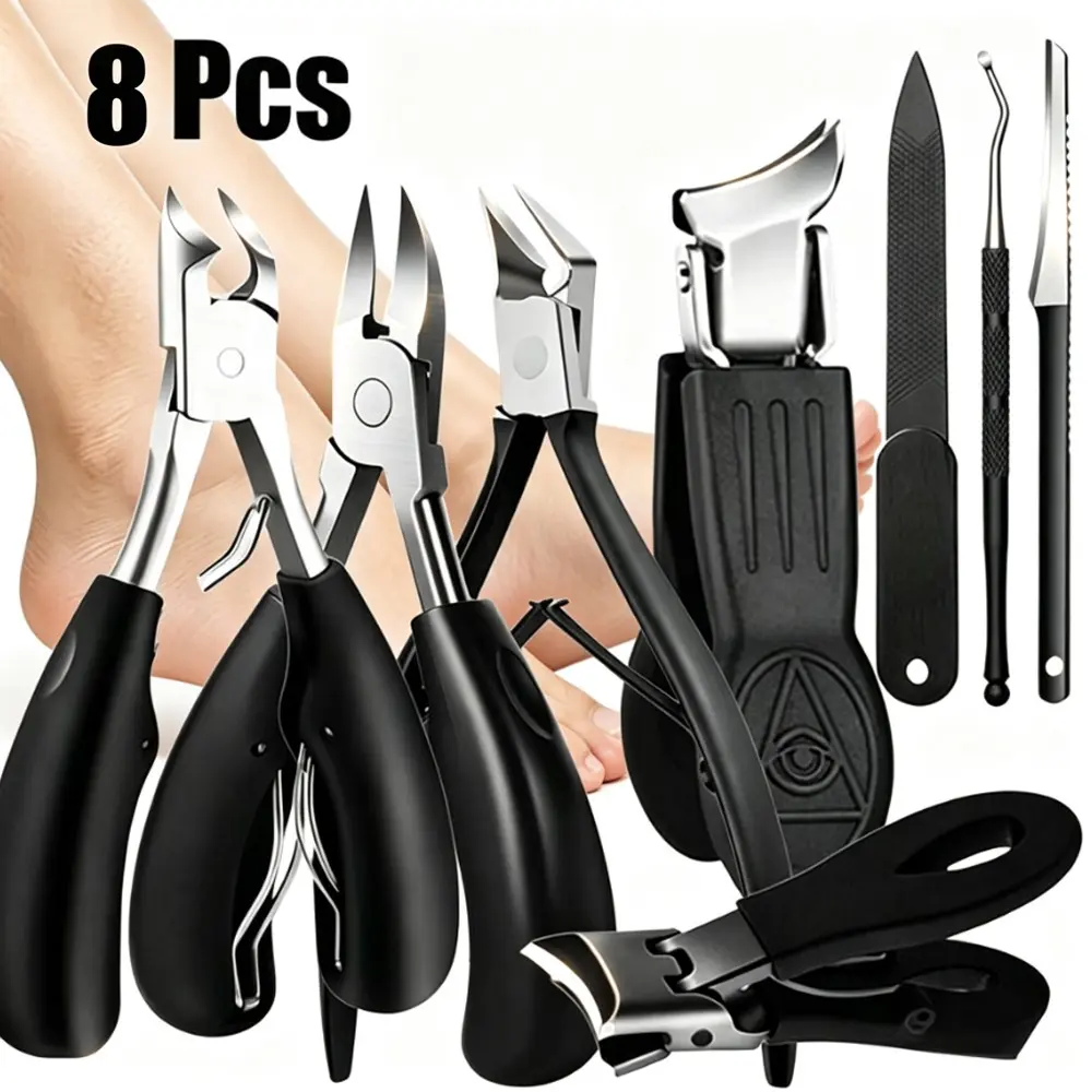 8pcs Professional Stainless Steel Toenail Care Kit, Ingrown Toenail Kits And Tools, Eagle Beak Nipper, Wide Jaw Clippers, Anti-Splash Cutter, Salon Pedicure Tools