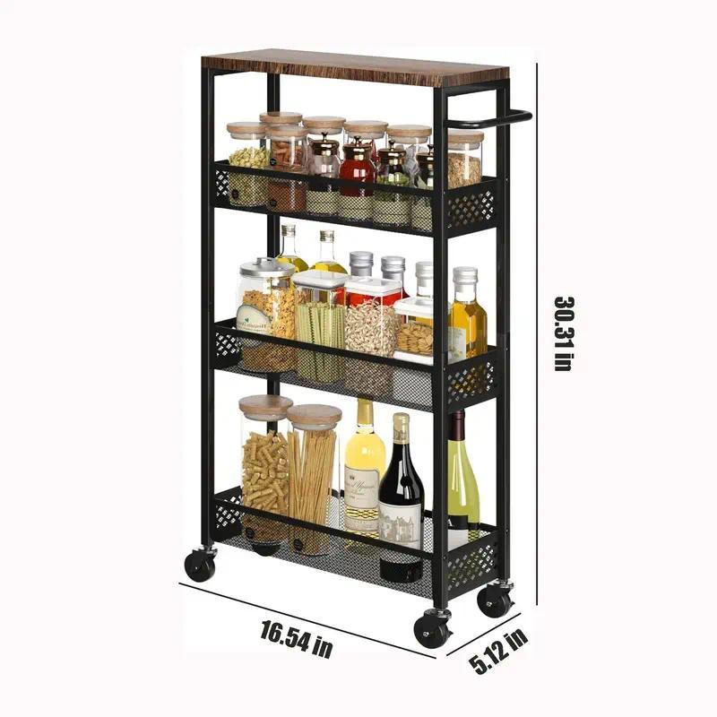 4-Tier Slim Rolling Cart with Wooden Tabletop,Mobile Metal Utility Storage Cart,Slide Out Narrow Cart for Tight Spaces on Bathroom Kitchen Laundry Room Bedroom Apartments Dormitory Deals For You Days