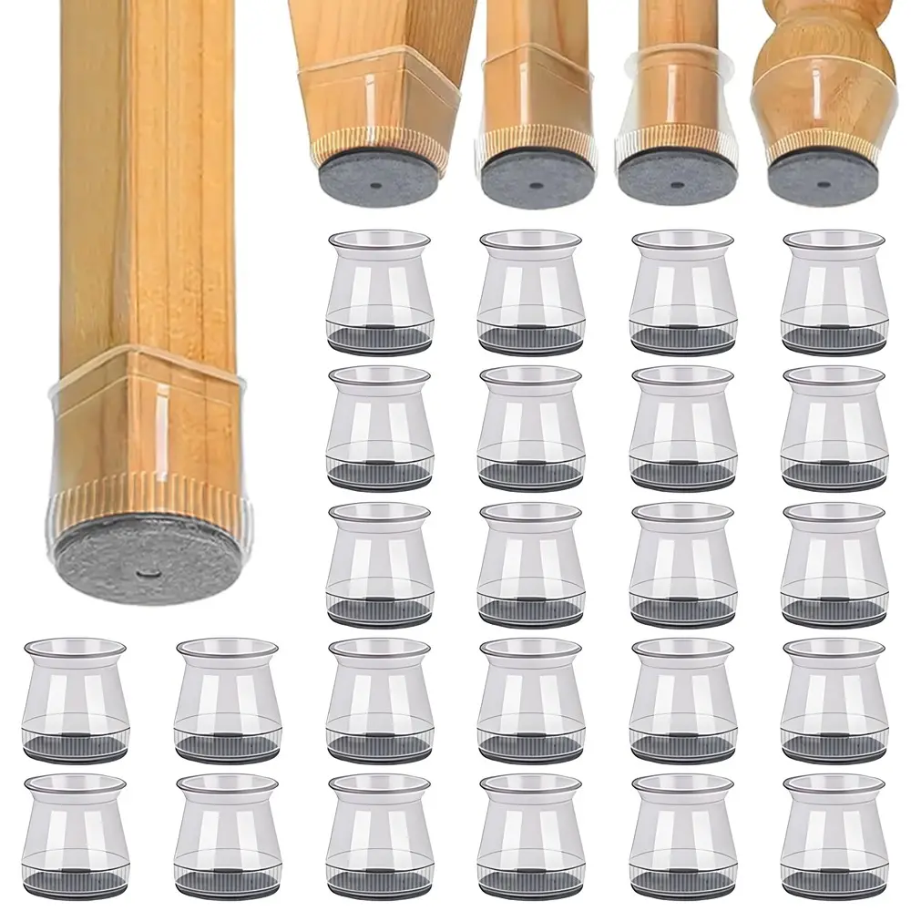 24-Pack Transparent Silicone Chair Leg Protectors for Home, Thickened Felt Bottom, Silent Anti-Slip, Protects Hardwood and Tile Floors, Easy Installation