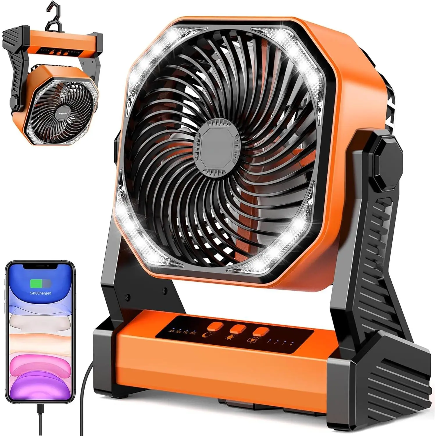 20000mAh   Camping Fan, 58Hrs Rechargeable Portable Fan, 400LM Light, 360? Hook,  Quiet  Operated Fan for Outdoor  Travel Gear Essentials Power Outages Co-brand AMACOOL