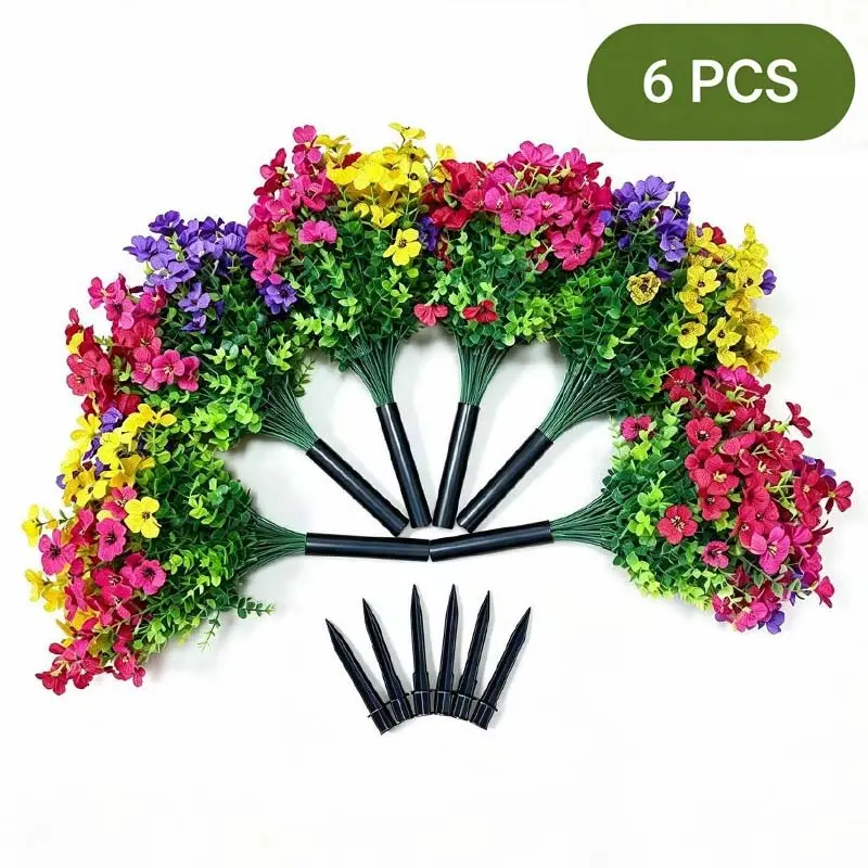 6 Pcs Spring Summer Artificial Garden Stakes, Realistic Decorative Flower Pieces, Artificial Flower Decorations, UV Protection, Durable Fake Flowers, Faux Flower Decor, Fake Floral Decor, Plastic, Low Maintenance Outdoor Decor