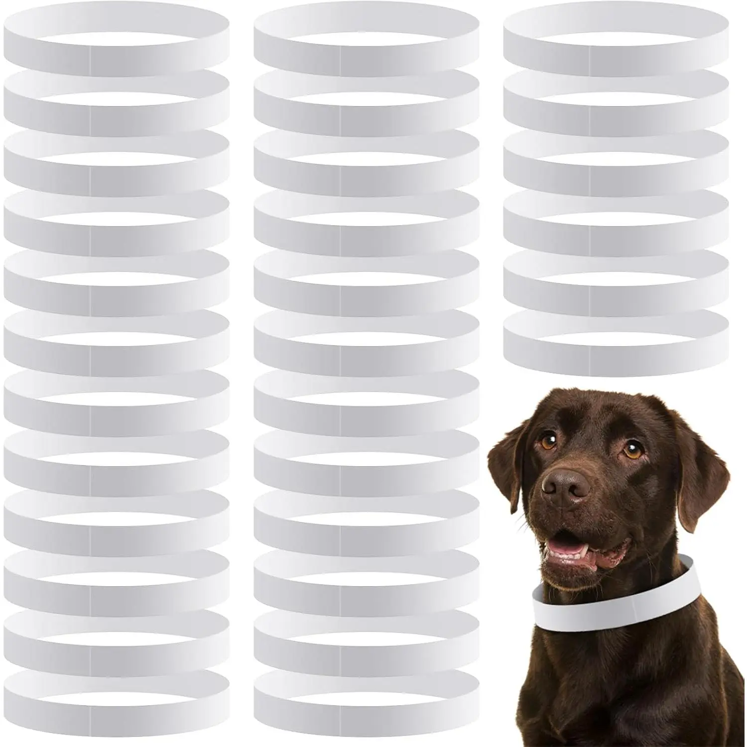 500 Count 20inch Adjustable Paper Dog Collars Tear Resistant Waterproof Whelping Collars Puppy ID Bands Adhesive Pet Identification Tags for Newborn Dog Cat Hospitals White