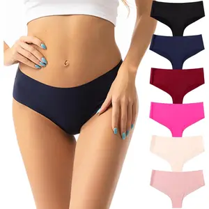 Women's Seamless Panties 6 Pack, Low Waist No Show Stretch Bikini, Basic Underwear with Breathable Cotton Lining, Panty