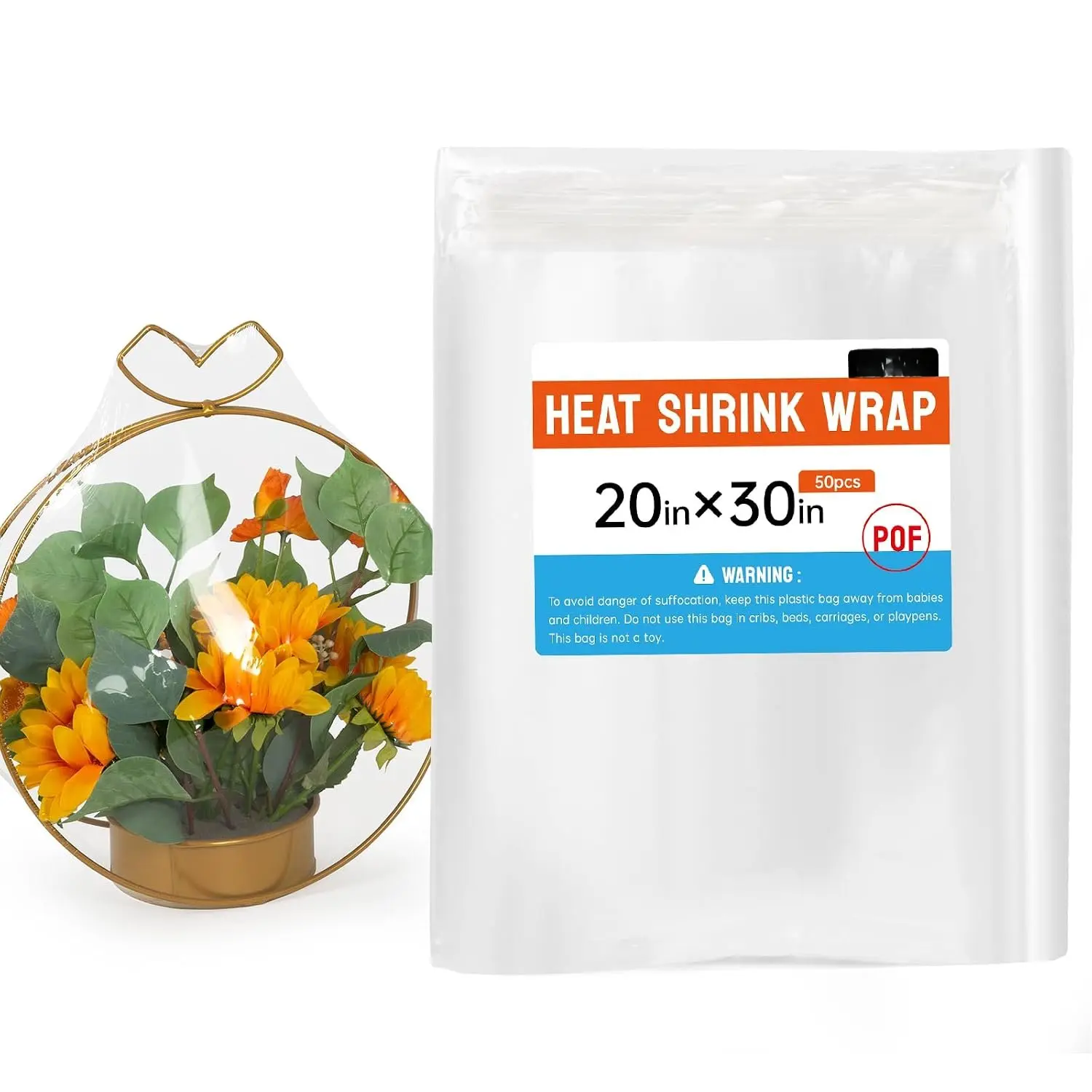 Heat Shrink Bags, 50 count 20x30" Heat Shrink Wrap for Book, Bath Bombs, Bags, Jars and Homemade DIY Projects
