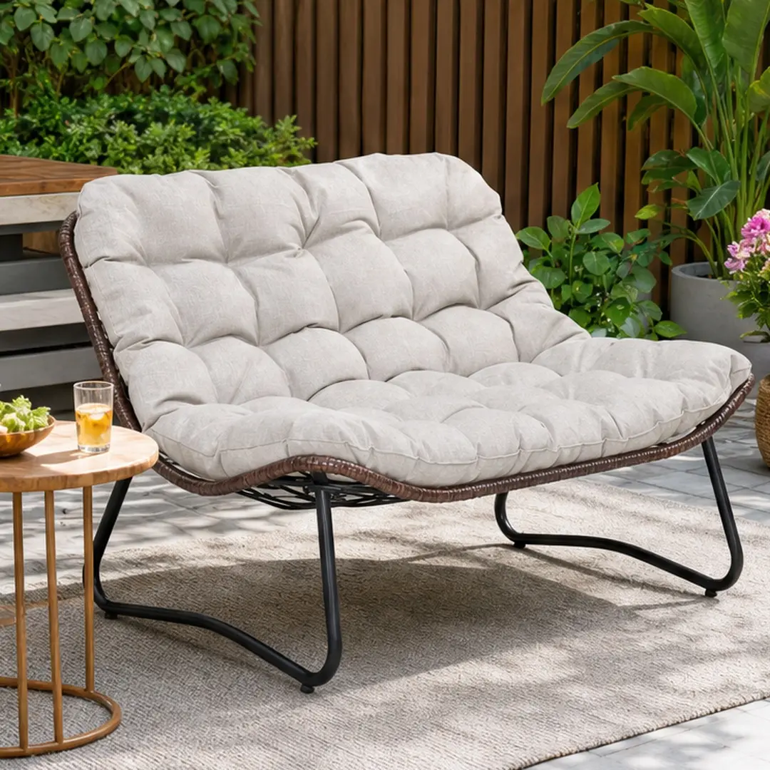 ARCH Modern Armless Outdoor Wicker Loveseat Sofa - 2-Seat Glider Bench with Sturdy Steel Frame, All-Weather PE Rattan, Thick Cushions, Ergonomic Design, 270 lbs Capacity, 31.24 lb Weight, Simple Setup, for Garden/Balcony, 50.80W x 37.00D x 29.50H in, Two