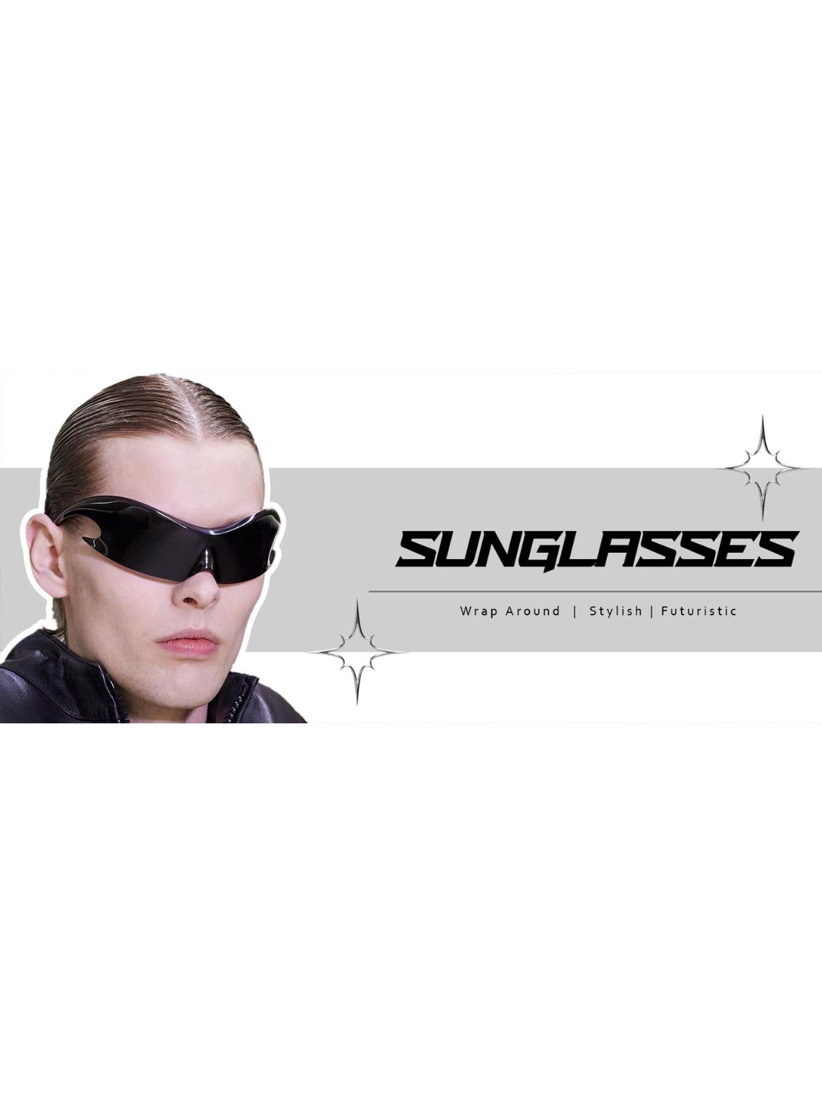 FEISEDY Futuristic Sunglasses, Fashion Alien Y2K Wrap Around for Women Men B4135