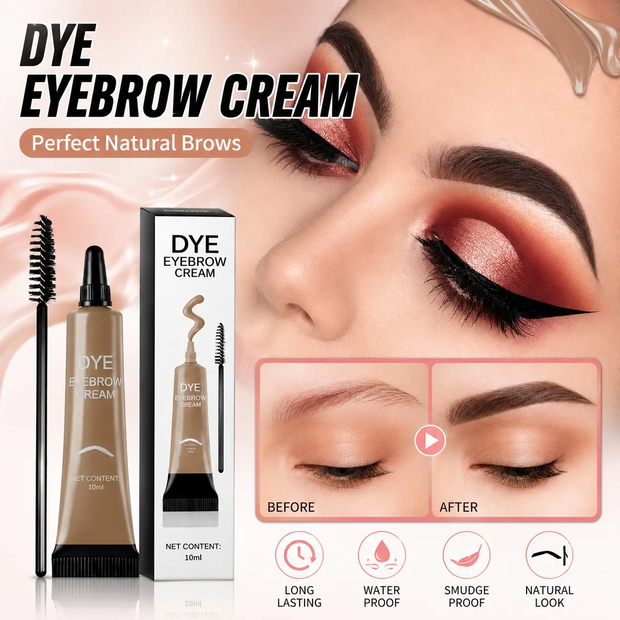 Handanyan Waterproof Eyebrow Pomade Cream with Brush, Long-Lasting Smudge-Proof Tinted Brow Gel for Natural Full Defined Brows