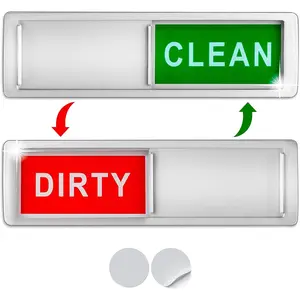 Premium Clean Dirty Dishwasher Magnet, Dirty Clean Sign for Dishwasher Easy to Read and Strong Slide for Changing Signs, Heavy Duty Magnet with Optional Stickers (Red & Green (Silver))