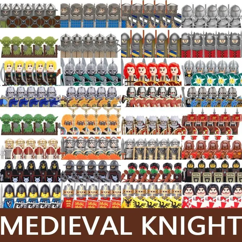2026 Hot Medieval Castle Soldier Building Blocks Set - Military Knight, Roman Warrior, Infantry, Militia, Orc Figure Accessories Bricks Toys (B14-18-1a-10pcs, All Seasons)