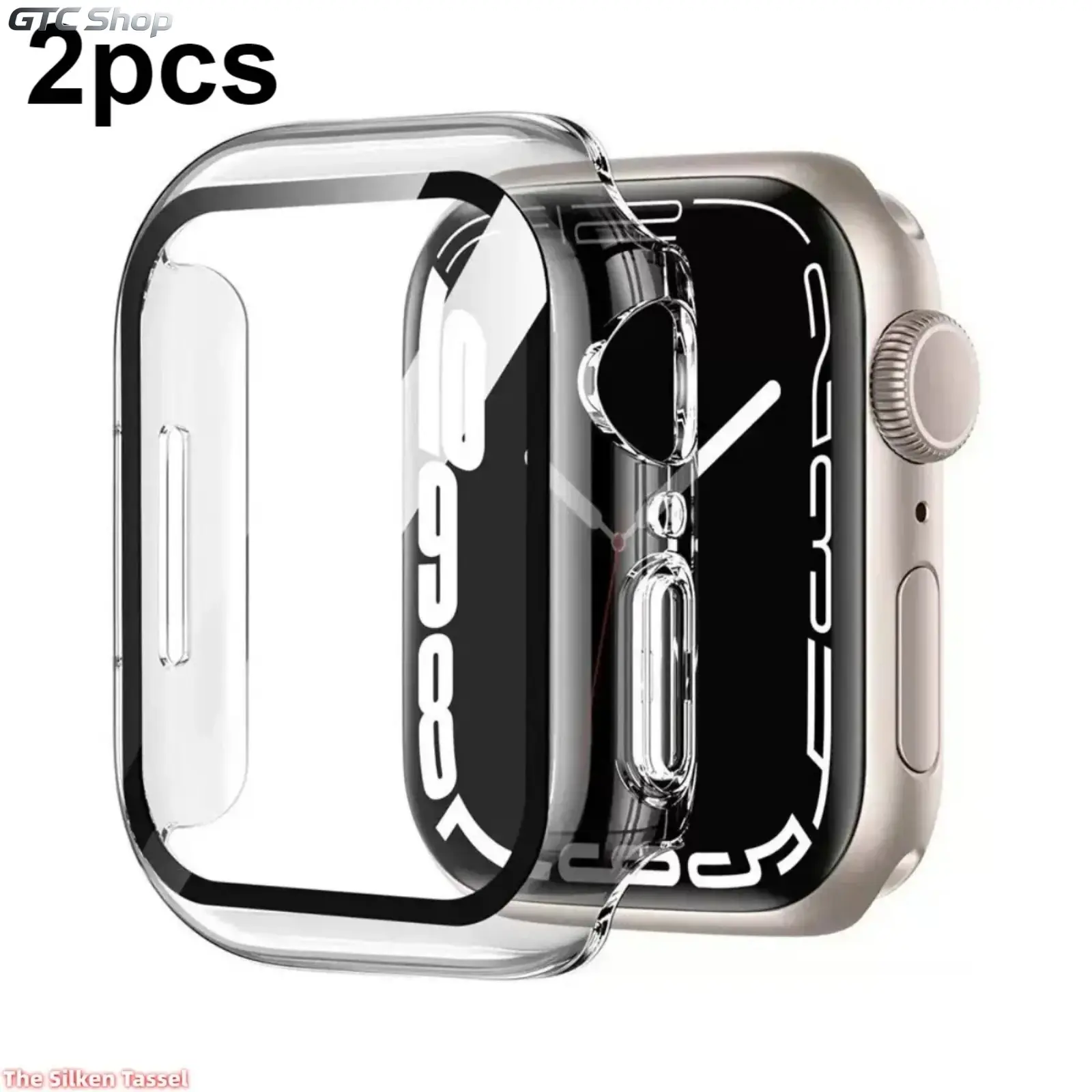 2PCS New Pc Spray Paint Integrated Case With Tempered Glass Film Shockproof Full Coverage Protective Shell For Apple Watch Daily Use Anti Collision Watch Accessory (No watch) Transparent