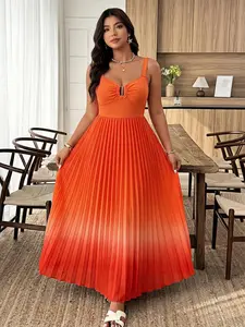 Plus Size Women's Strapless Tie-Dye A-Line Dress, Pleated Skirt, Romantic Ombre, Elegant, Chic for Parties, Dates, Weddings