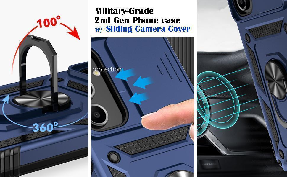 for Samsung Galaxy A16 5G Case with Camera Lens Cover HD Screen Protector, Dual Layer Military-Grade Drop Tested Magnetic Ring Holder Kickstand Protective Phone Case for Samsung Galaxy A16 5G (Navy)