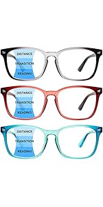 2 Pack Progressive Multifocus Reading Glasses Men and Women Computer Blue Light Blocking Anti Eyestrain Readers (Blue Brown, 1.75)