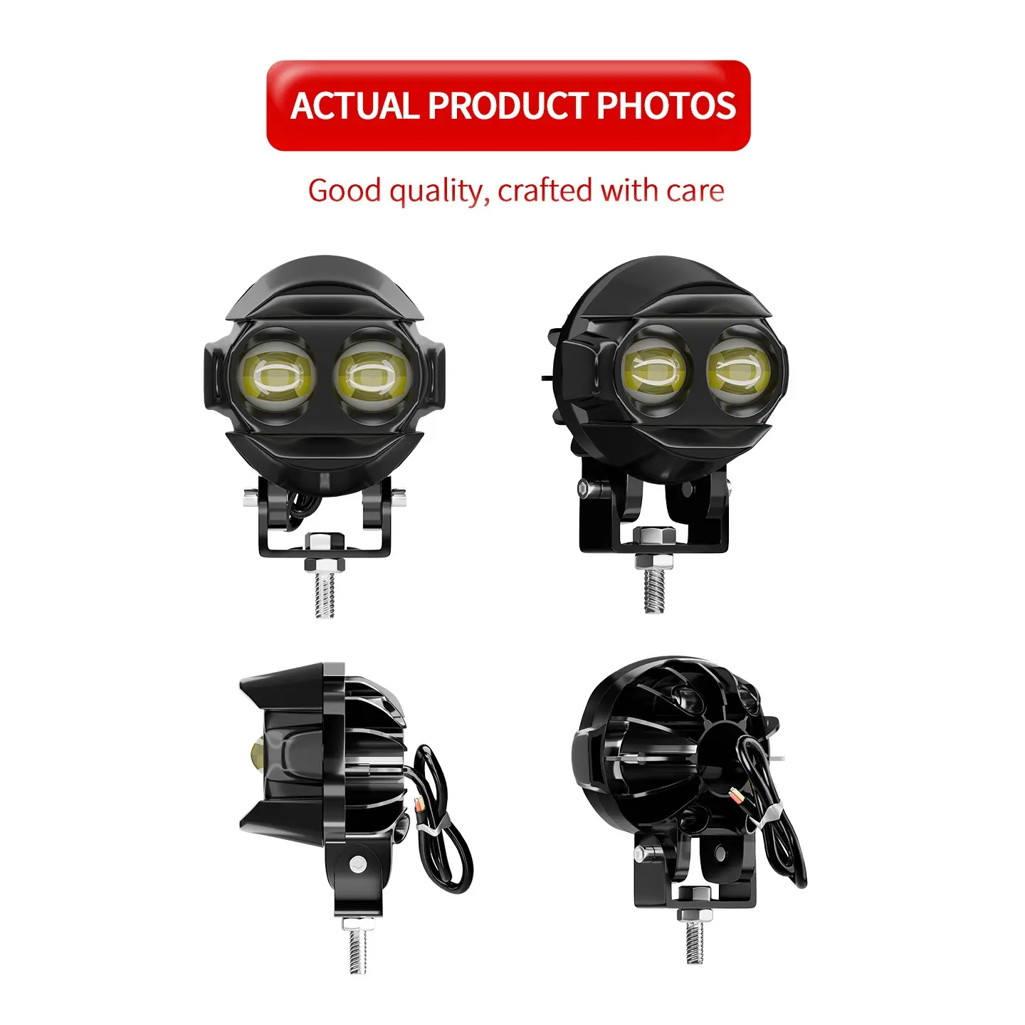 New model waterfowl motorcycle LED spotlights - dual-color high/low beam fog lights, suitable for cars, trucks, SUVs, and off-road vehicles. 12-36V, super bright mini lens headlights.