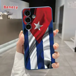 Straight Edge TPU Phone Case Compatible with Samsung Galaxy S26 Ultra S24 S23 Plus S25 S22+ Cuba's Fluttering Flag Pattern Drop Protection Shockproof Soft Liquid Silicone Smartphone Cover