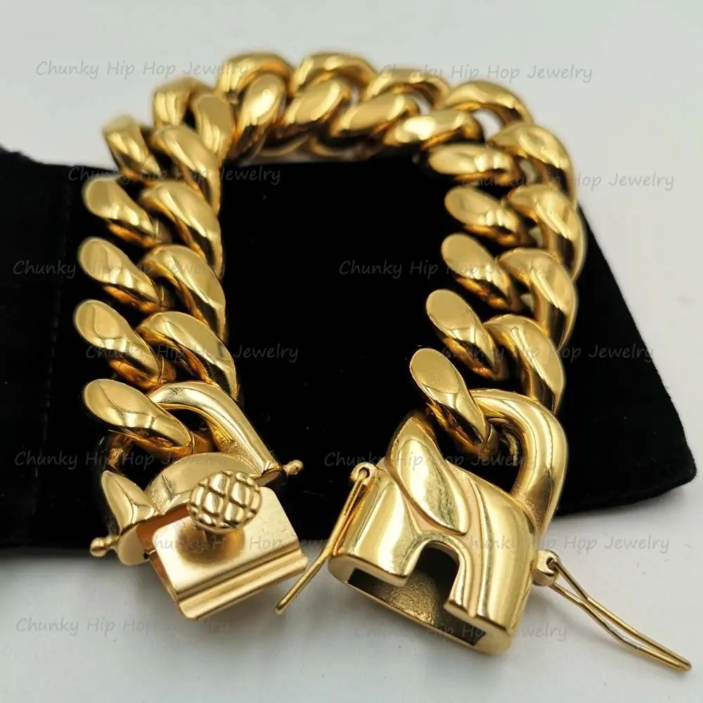 6/8/10/12/14/18/20/22mm Width Chain Bracelet For Womens Mens Miami Cuban Link Chain 14K Yellow Gold Plated Fashion Bracelet Buckle Clasps
