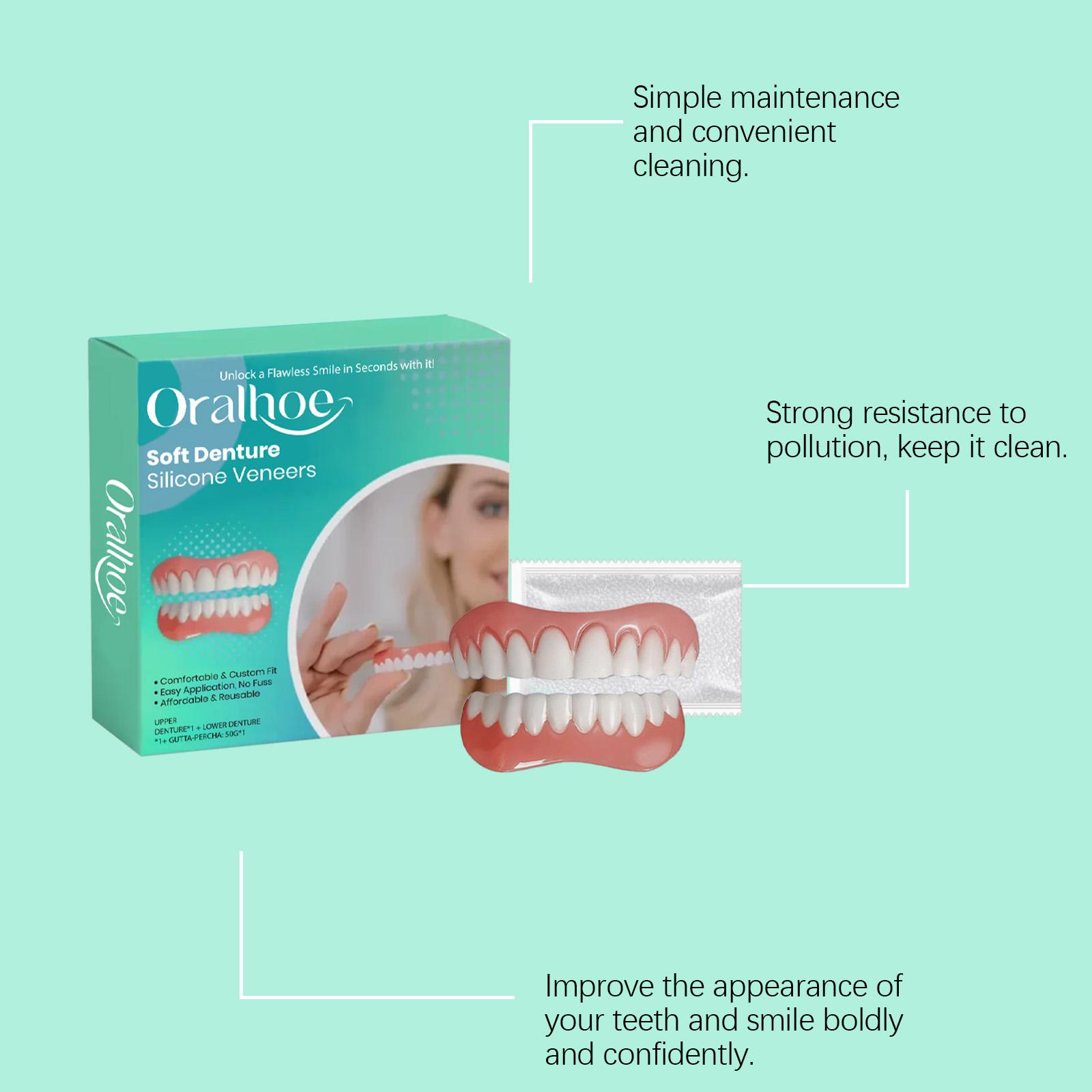 Oralhoe Denture Retainer Veneers Teeth Whitening Veneers Enhance Smile Aesthetics Comfortable Material Dentures Plastic Denture Clean and Gap Cover Unisex Comfortable Natural Dentures Universal Denture Set with Easy Installation  Hypoallergenic