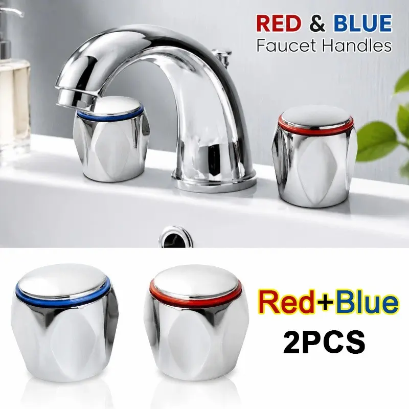 2-Pack Cold Hot Faucet Handles Replacement, Chrome Plated Faucet Knobs, Bathroom Kitchen Sink Valve Handles, Durable and Easy to Install