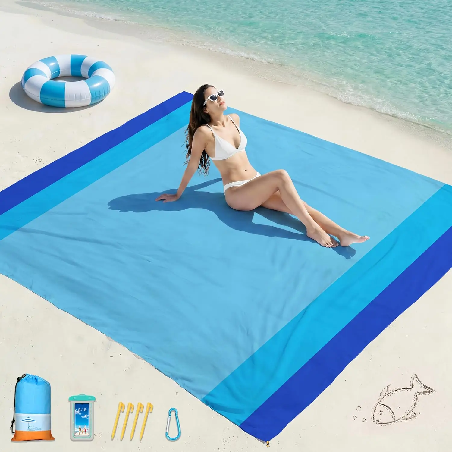 Beach Blanket Oversized Extra Large 78"X81"/10'X9',Waterproof Sandproof Beach Blanket 2-8 Adults Lightweight Durable for Travel Camping Hiking Picnic
