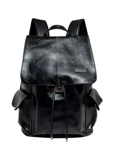 Vintage Wax Leather Flip Top Backpack, British Style Large Capacity Business Bag, Unisex Daily Commute, Travel, School Use