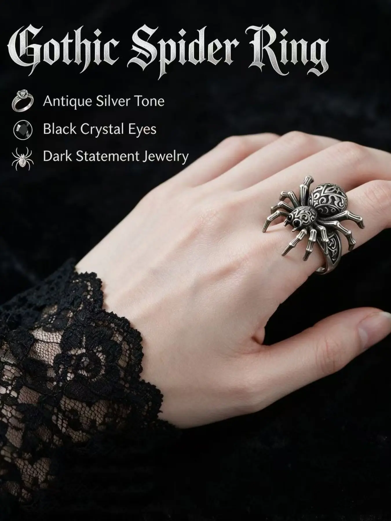 New Vintage Fashion Spider Shape Ring, Creative Exaggerated Women's Jewelry, Animal Design Finger Ring, Unique Hand Accessory