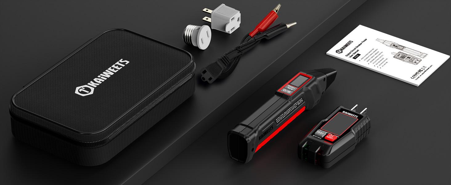 Circuit Breaker Finder with LCD Display, GFCI Outlet Tester, Electrical Circuit Tracer Tool with NCV Test & Flashlight, Includes Carrying Case and Adapters- KT301P