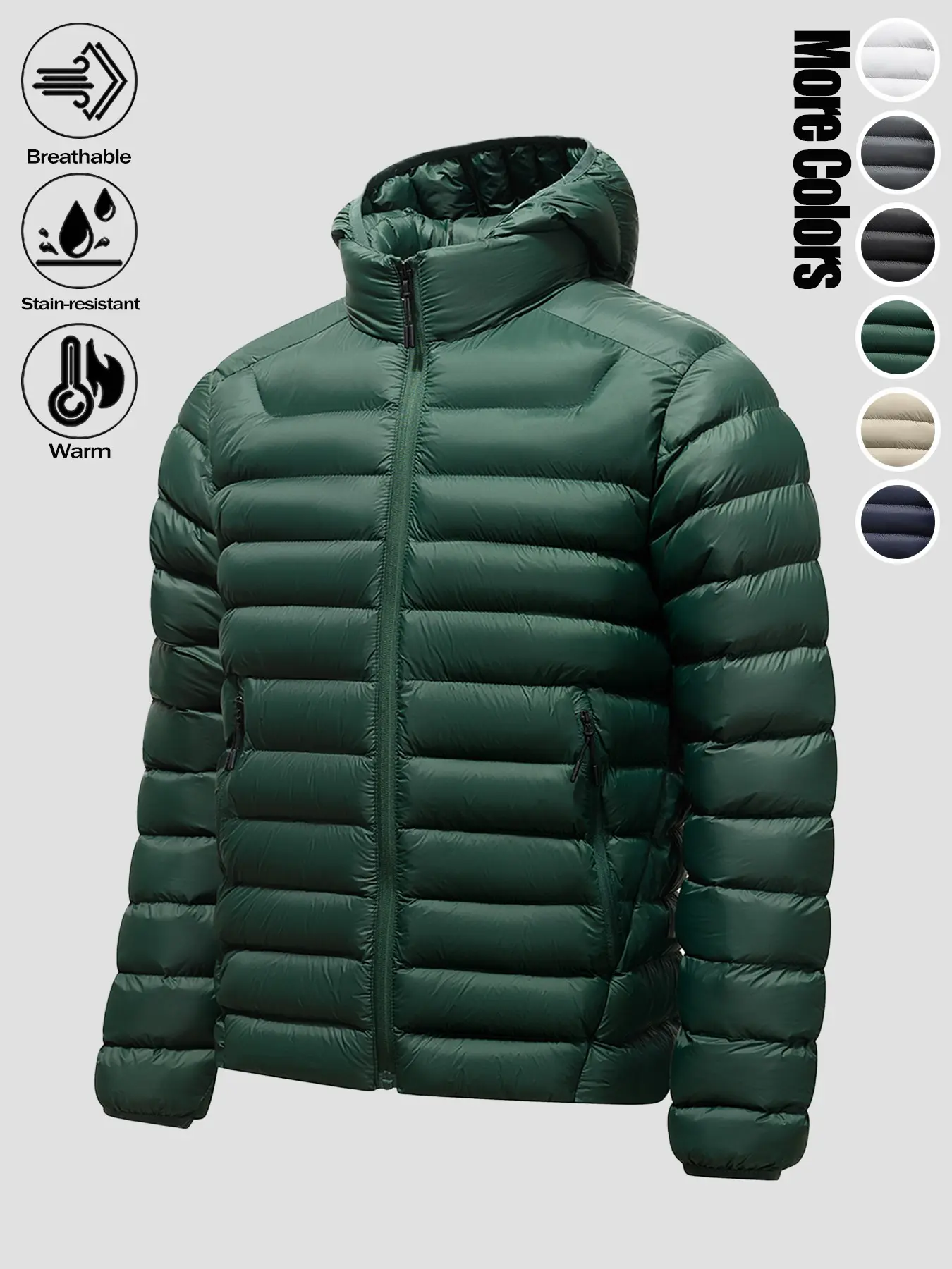 Men's Must-have Loose Breathable Thick Warm Quilted Puffer Jacket Detachable Hood Zipper Pockets 100% Nylon Basic Outerwear Multiple Colors for Daily Commute Wild Adventure Hiking Skiing Cold Casual Outfits