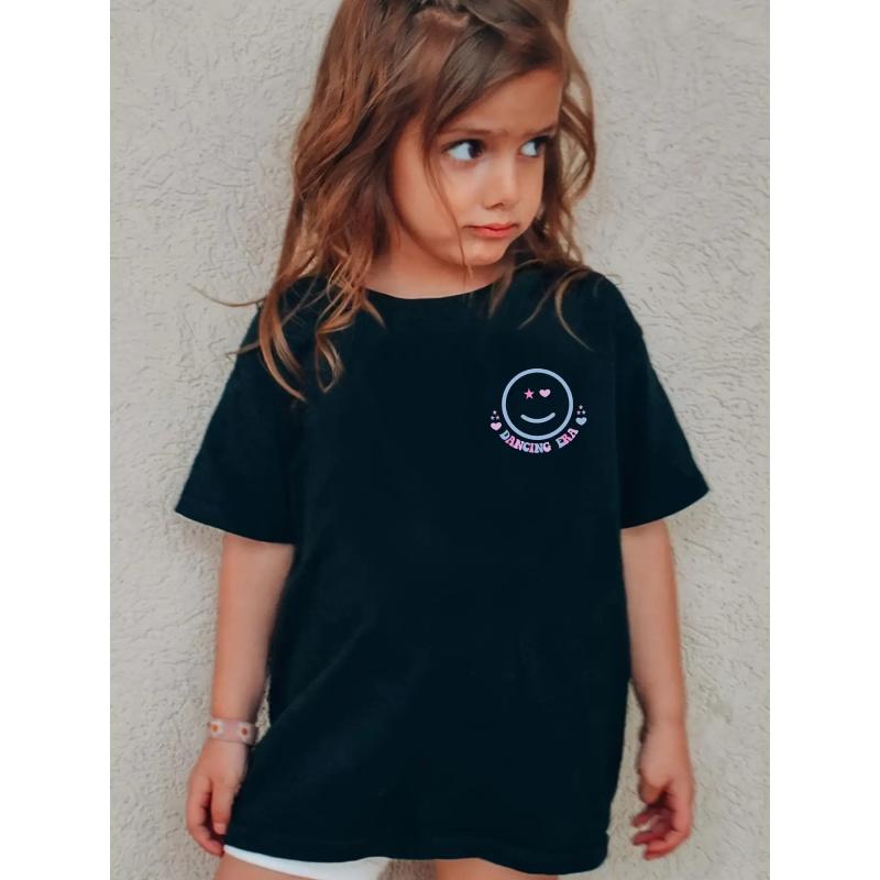 Kids "In My Dancing Era" Short Sleeve T-Shirt, Toddler Girls Dance Lover Graphic Tee with Smiley Front Print