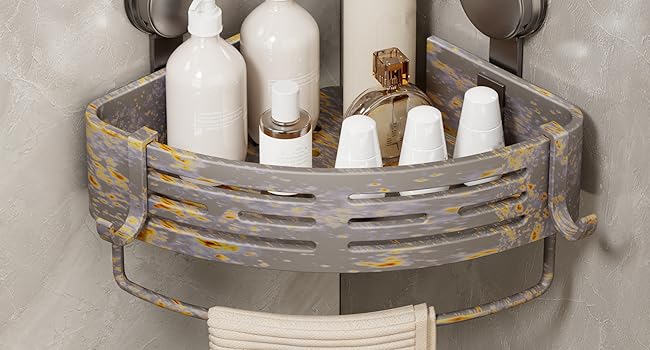 Corner Shower Caddy Suction Cup Shower Shelf Corner No Drilling Bathroom Shower Organizer Storage Rack Adhesive with Towel Bar Hooks (,Matte Gray) : Home & Kitchen