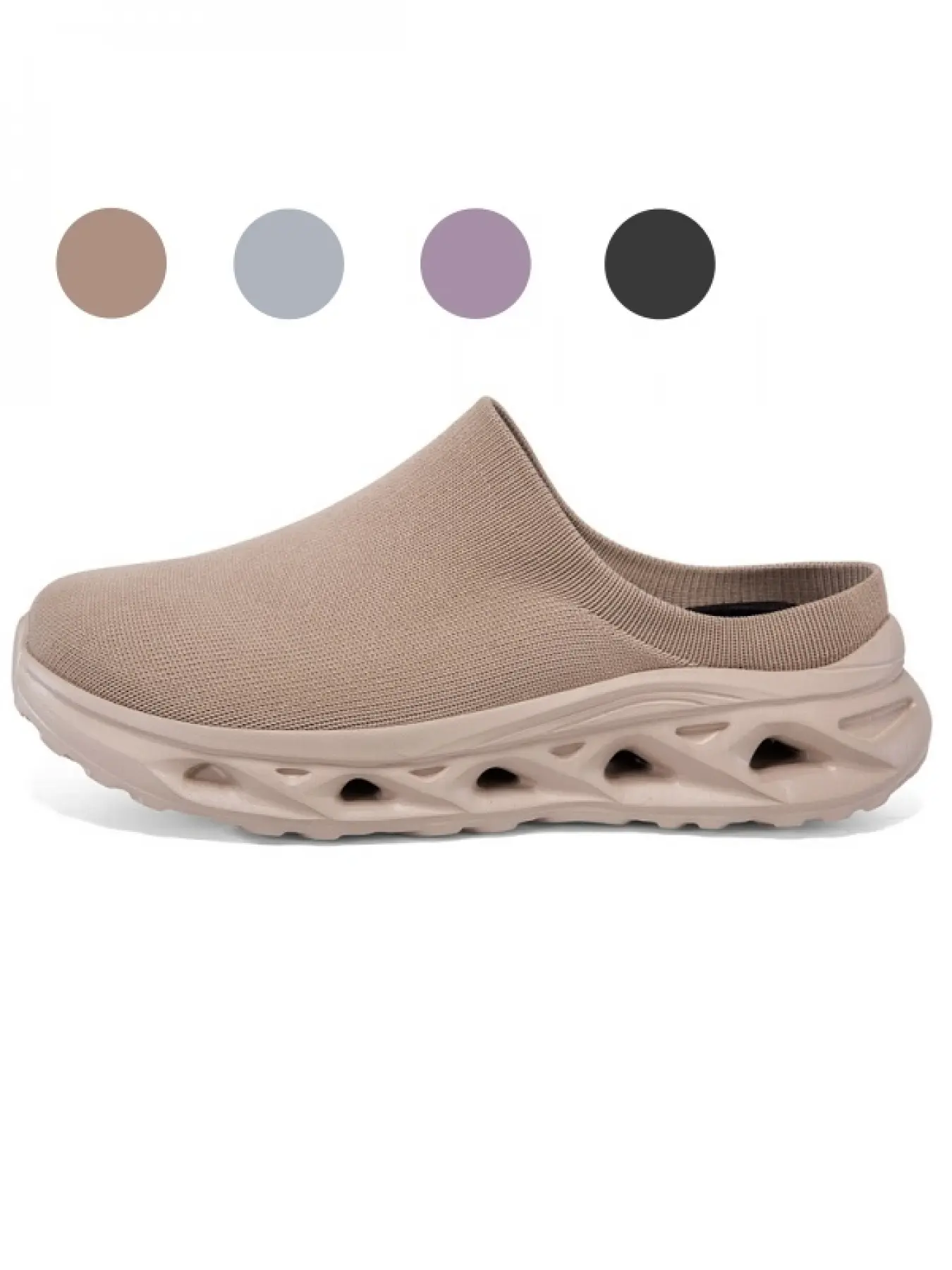 Soft Lavender Solid Casual Mules, wide roomy toe box, hollow outsole for air circulation, textured anti-slip sole for indoor tiles, unrestricted lightweight slides for office commute & lunch break rest