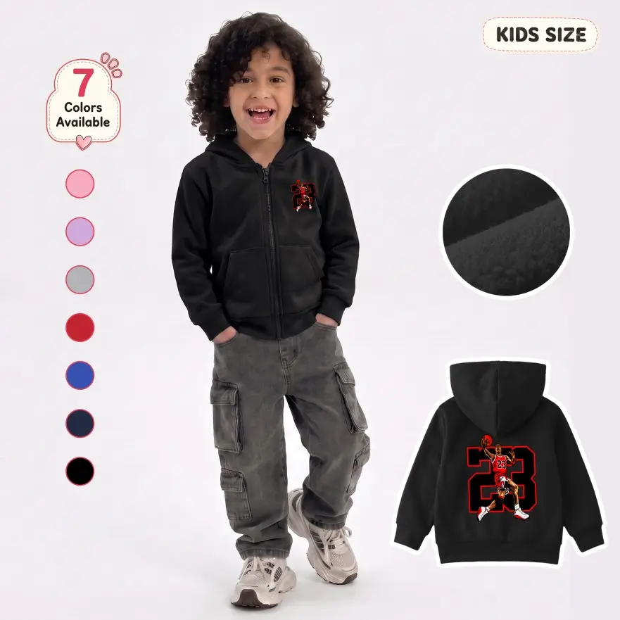 Boys' No.23 Player Graphic Zip-Up Hoodie - Regular Fit Casual Sporty Long Sleeve Hooded Jacket with Front Pockets, Back Print, School/Travel Everyday Outerwear