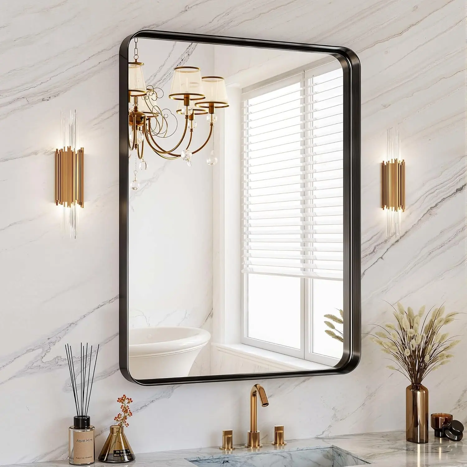 30x36 Inch Black Metal Framed Bathroom Mirror for Wall, HD Tempered Glass | Vanity Mirror for Over Sink, Anti-Rust Aluminum Alloy Mirror, Farmhouse, Horizontally or Vertically Hanging