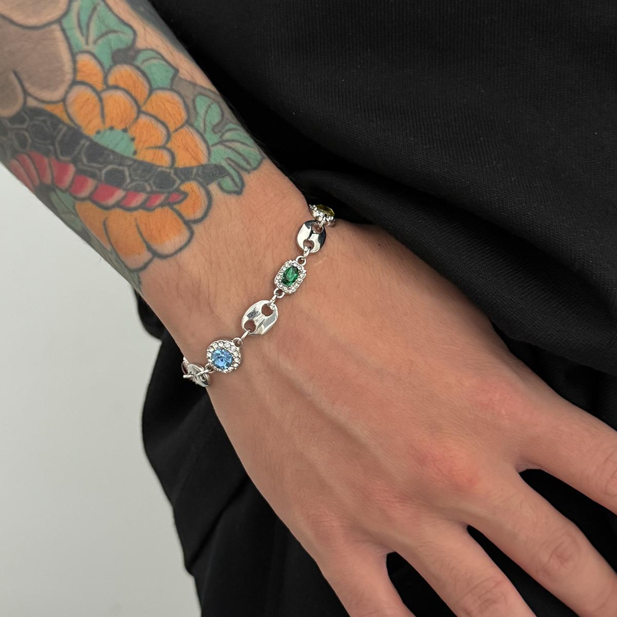 Trendy Exquisite Luxury Rhinestone Choker Necklace Bracelet Set for Men New Elegant Colorful Charm Necklace Y2K Jewelry