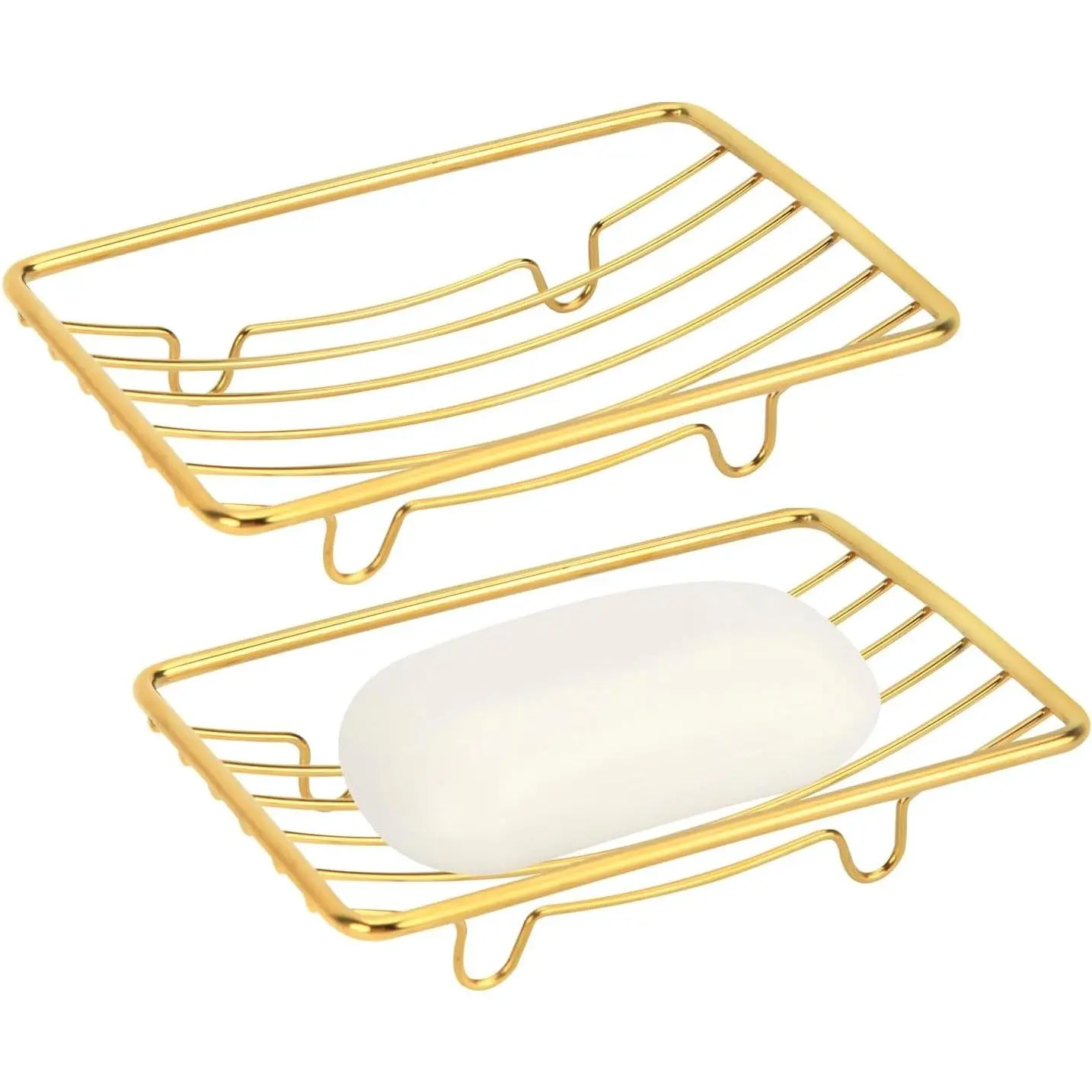 Soap Dishes, 2 Pack Self Draining Rustproof Stainless Steel Shower Bar Soap Dish Holder Tray Caddy Rack for Bathroom & Kitchen, Gold
