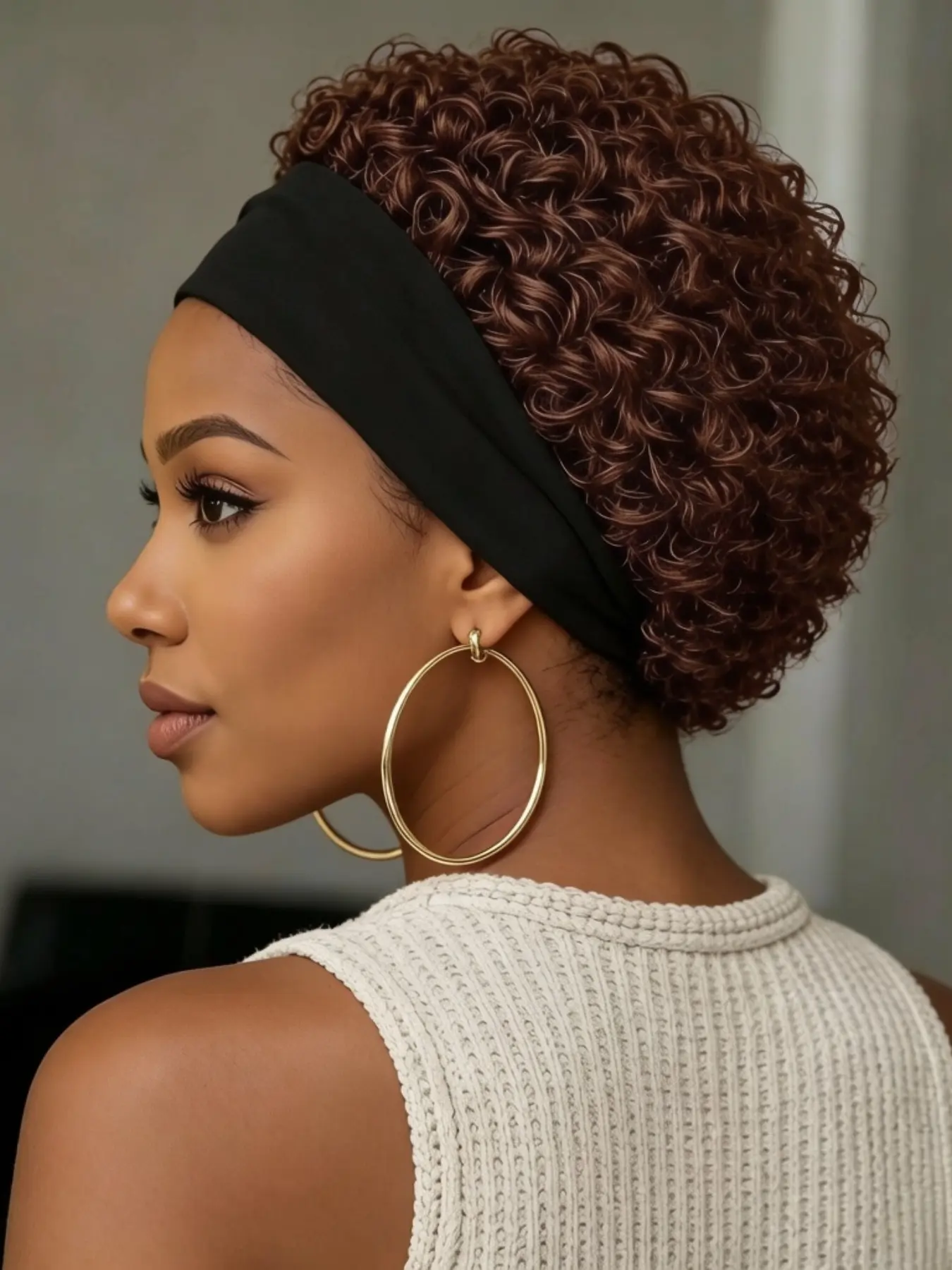 6 Inches Short Curly Human Hair Wig with Headband, Stylish and Comfortable Design, Perfect for Daily Wear and Special Occasions