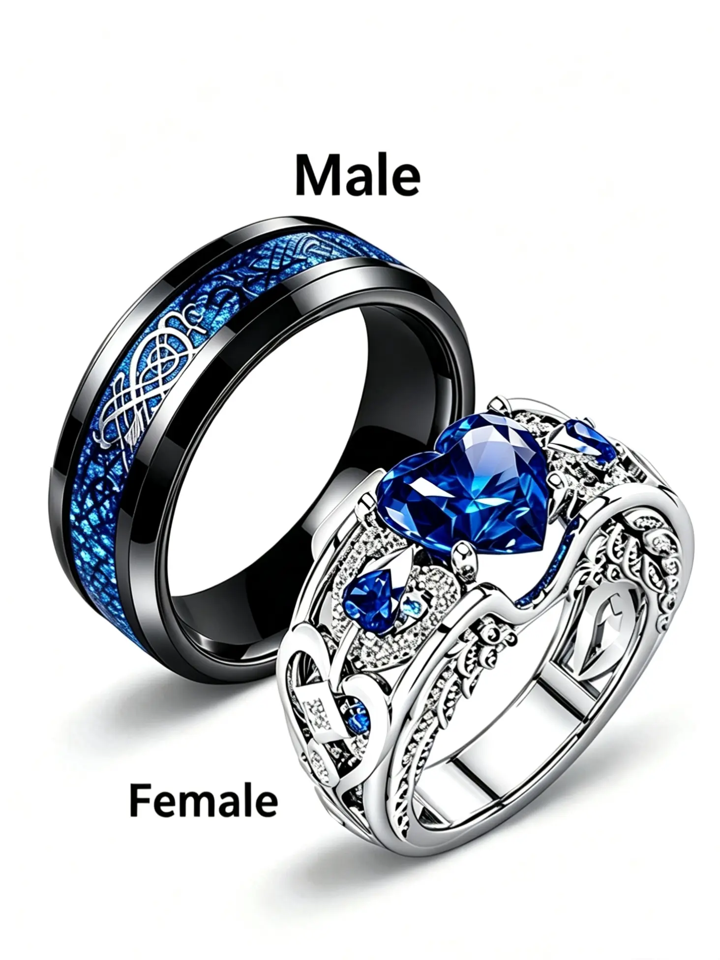 Eternal Heart Ring, New Sapphire Lady Ring, Blue Men's Ring, Unisex Celtic Dragon Ring, Couple Wedding Anniversary Engagement Promise Ring, Jewelry Rings