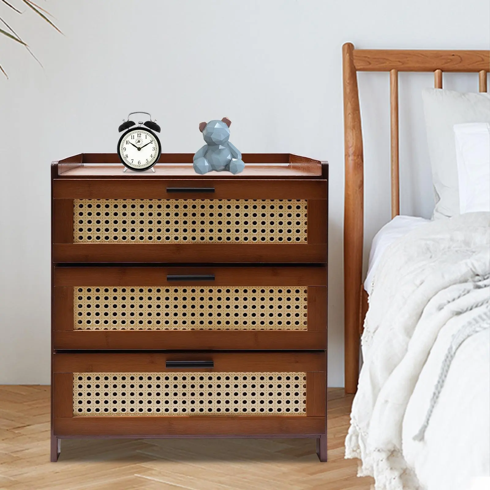 Nightstand with Drawer, Mid-Century Modern End Table, Bamboo Accent Sofa Side Table Bedside Table for Small Spaces, Bedroom, Living Room, Natural bedroom shelf Storage Furniture Minimal Wood