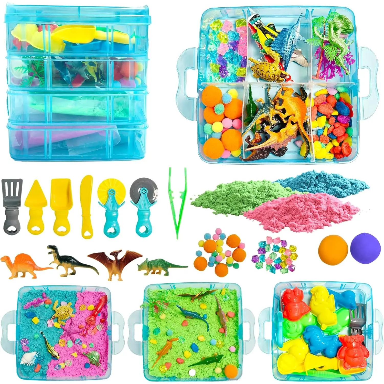 Dino & Ocean Sensory Bin, Dino & Ocean Sensory Toys with Play Sand for Toddlers Boys and Girls,Kids Toys Gift Sand Box for Age 3 4 5 6 7 8fidget toys