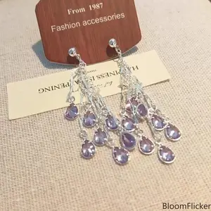 Glacier Blue Faux Crystal Grape Cluster Drop Earrings for Women, Elegant Long Tassel Dangle Studs, Exquisite Light Luxury Design Statement Ear Jewelry, Shiny Delicate Accessories Perfect For Dating, Party Occasions And Daily Sophisticated Outfits