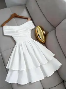 Elegant Sweetheart Neckline Dress, Pure Color Off-Shoulder Ruched Design, Women's Party Gown, Perfect for Date Night & Special Occasions