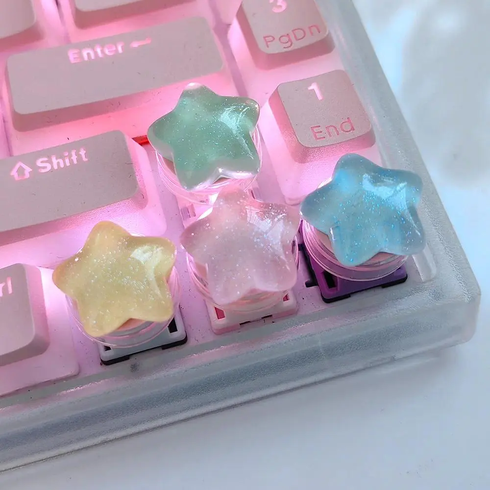 4pc Cute Star Keycaps Blue Pink Translucent Beautiful Girl Personalized Gift Keycap For MX Switch Mechanical Keyboard Arrow Keys