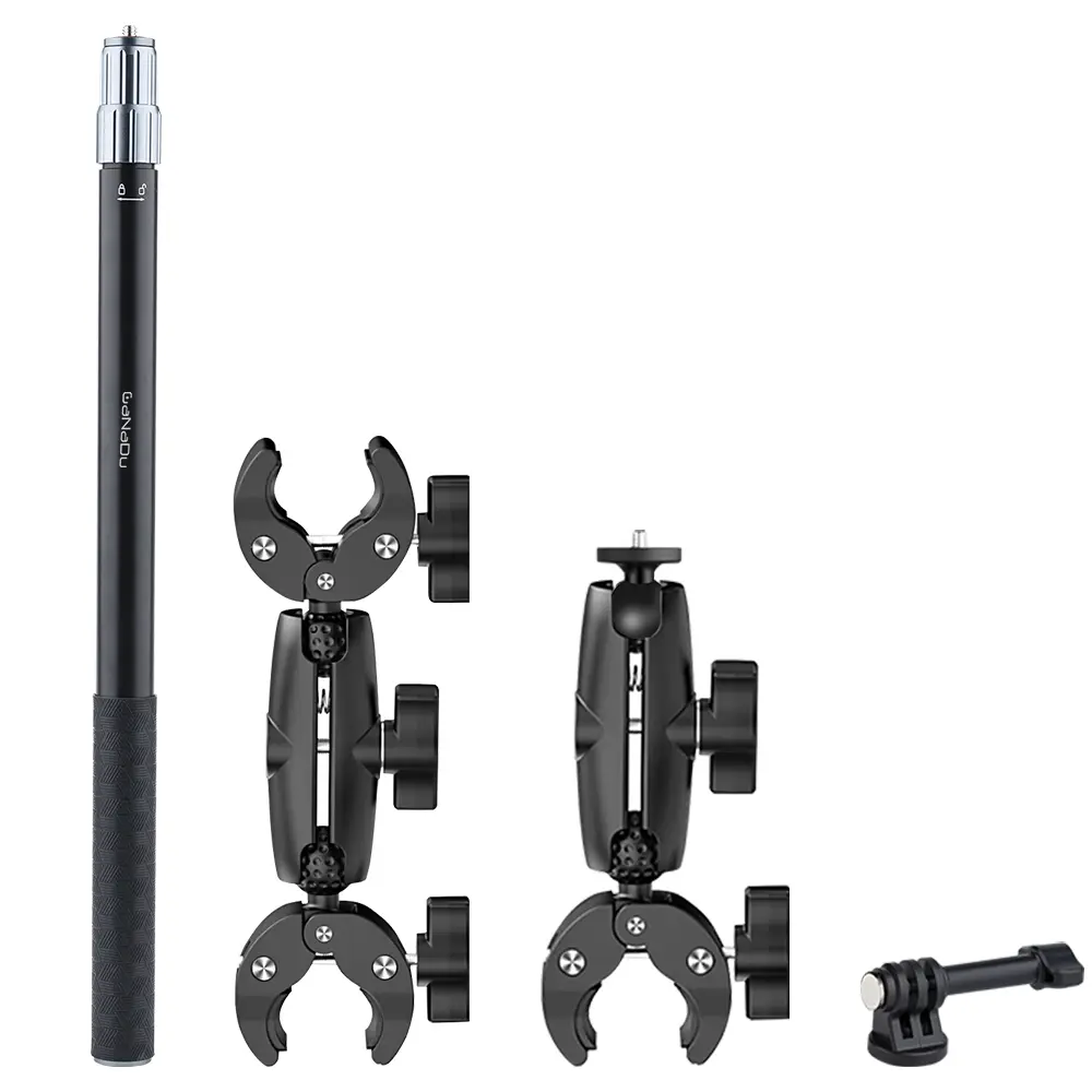360 Camera Motorcycle Mount Kit - Telescopic Selfie Stick 17-43" with 360° Handlebar Clamp - Compatible with Most Action Cameras - Aluminum Alloy