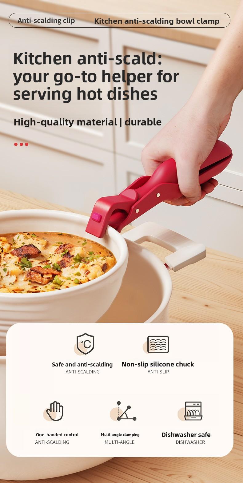 2 Counts Hot Plate Gripper, Multi-Purpose Anti-Scald Tool for Bowls, Plates, Pans, Serving as Holder, Clip,