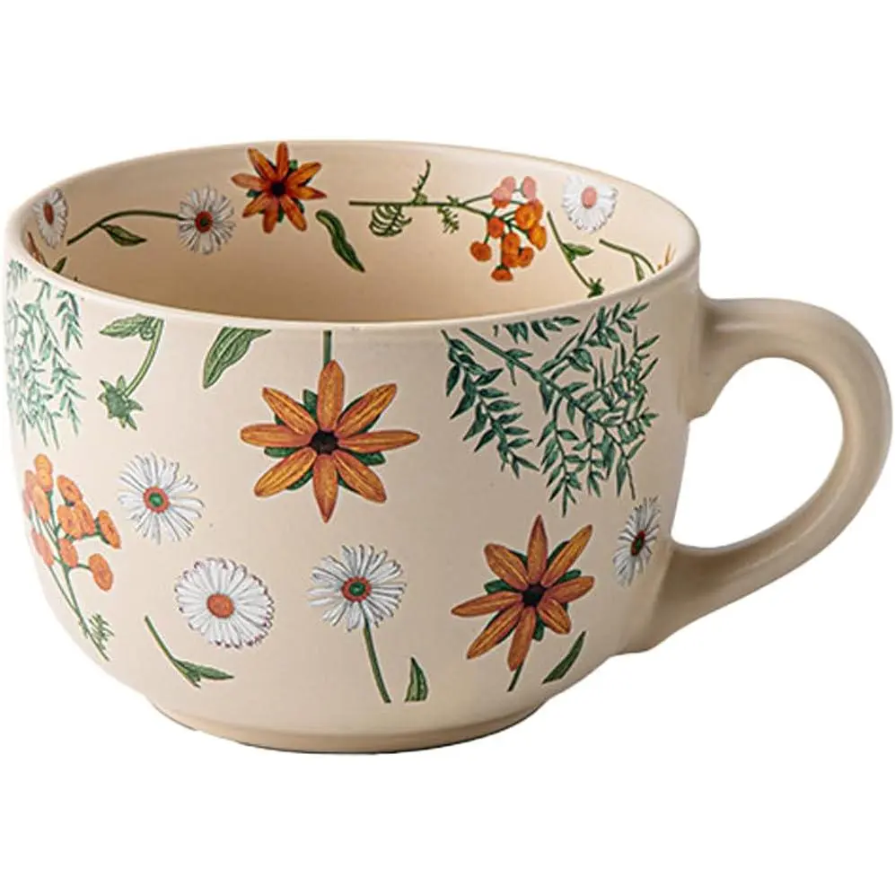 26oz Ceramic Mugs for Men & Women,  Microwave & Dishwasher Safe /Coffee Rustic Stoneware Cups for Office & (Graceful Bloom)